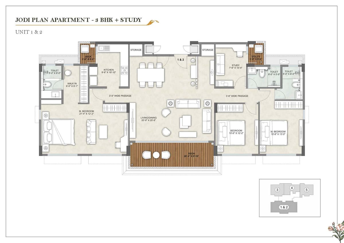 Jodi Plan Apartment - 3BHK + Study